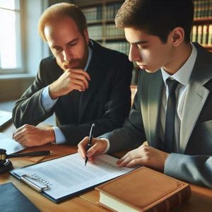 lawyer and client reviewing a contract